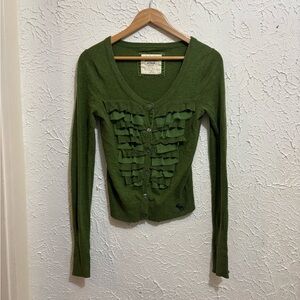 Abercrombie & Fitch y2k Olive Button Down Ruffle Top